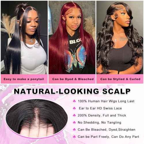13x6 Lace Front Wigs Human Hair Pre Plucked 200% Density Straight Lace Front Wigs Human Hair For Women HD Transparent Lace Wigs Human Hair With Baby Around Natural Hairline 22 Inch