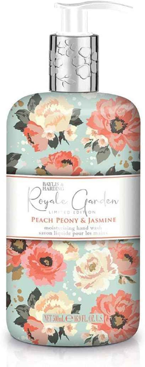 Baylis & Harding Liquid Hand Soap Wash with Dispenser, Royale Garden, Peach Peony & Jasmine, 16.9oz/500ml (6-Pack)