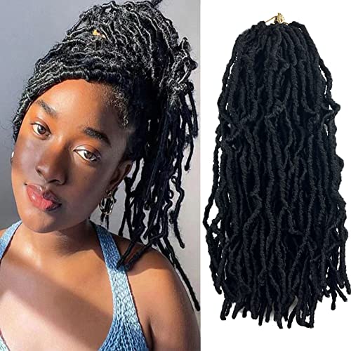Short Faux Locs Crochet Hair 14 Inch Soft Locs 8 Packs Natural Black Pre-Looped New Soft Faux Locs Curly Hair Extension, Goddess Locs for Women (8 Packs, 1B#)