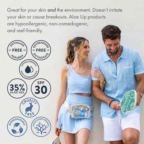 Aloe Up Sport Sunscreen Lotion SPF 30 - Broad Spectrum UVA/UVB Sunscreen Protector for Face and Body With Hydrating Aloe Vera Gel Non-Greasy No White Cast Reef Safe Fragrance-Free - 32 Oz.