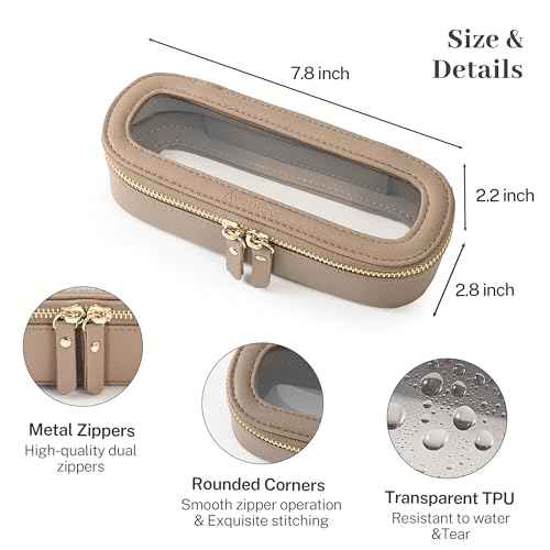 Aveniee Slim Clear Makeup Brush Bag, Small Cosmetic Brush Holder, Mini Toiletry Bag Travel Case for Women, Thin Make up Bags with Dual Zipper, Cute Travel Essentials Bag Organize - Taupe