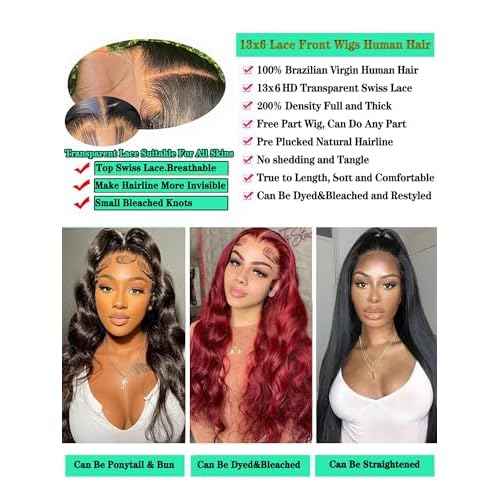 28 Inch 13x6 Lace Front Wigs Human Hair Pre Plucked 200 Density HD Transparent Front Wigs Human Hair Glueless Wigs Human Hair With Baby Hair for Women Natural Black