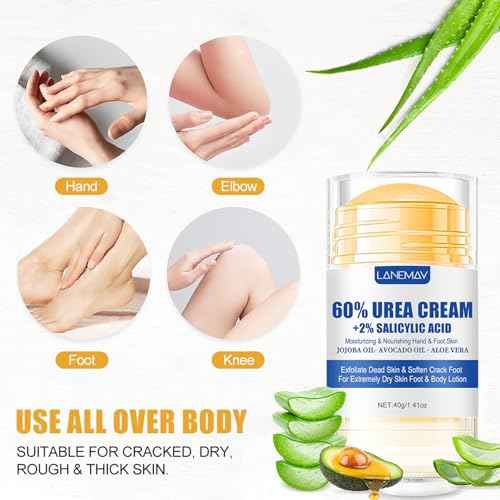 2Pcs Urea Cream 60% for Feet & Dry Cracked Skin, Cracked Heel Repair Stick Maximum Strength Moisturizing Foot & Hand Balm, Repair Creams for Dry Feet, Knee, Elbow and Hand