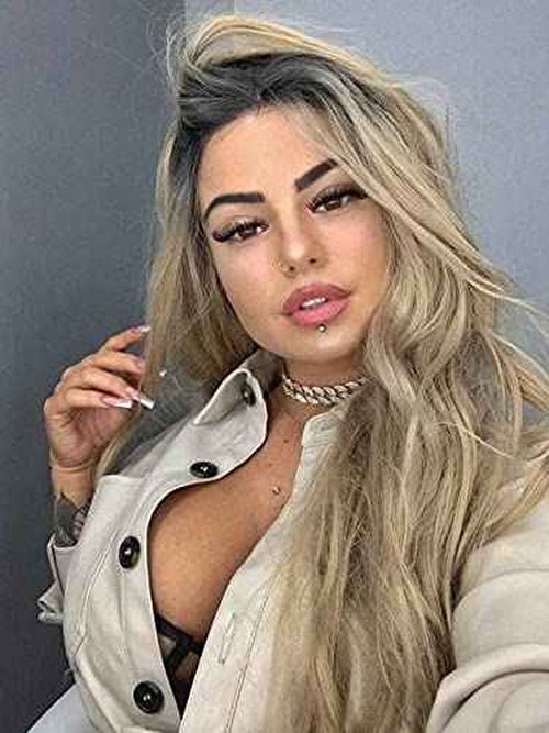 xiweiya Long Ombre Blonde Lace Front Wig with Dark Roots 2 Tones Mixed Blonde Body Wave 13x3 Lace Front Wigs Side Part Heat Resistant Fiber Wig Hair Replacement for women 24inch