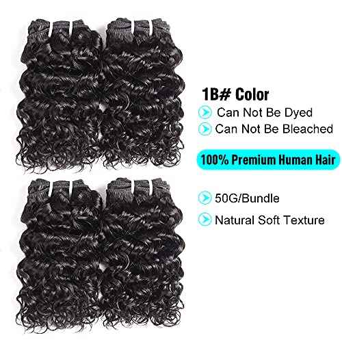 UDU Malaysian 50g 1B# Human Hair Extensions Remy Hair Bundles Short Curly Hair (8 inch without closure)