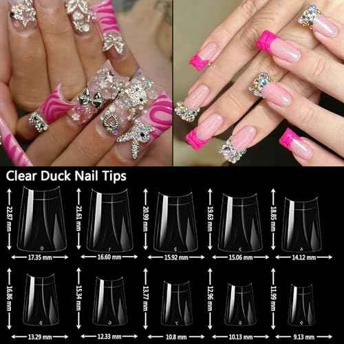 500Pcs Clear Duck Nail Tips Short - 10 Sizes Pre-Shaped Professional Press Ons for Nail Extension, Half Cover Acrylic Soft Gel Tips for Home DIY Nail Salon With Box