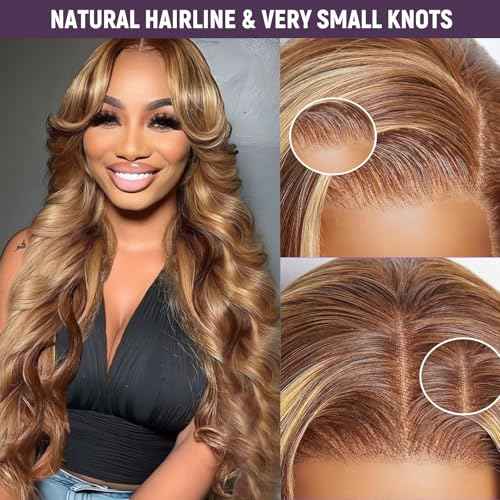 26 Inch 13x6 Body Wave Lace Front Wigs Human Hair 180 Density Pre Plucked HD Transparent Honey Blonde Lace Frontal Glueless Wigs with Baby Hair for Women