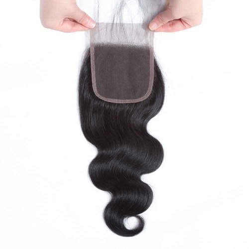 4x4 Lace Closure Body Wave Human Hair Transparent Lace Closure Human Hair 100% Unprocessed Brazilian Virgin 150% Density Body Wave Natural Black 22Inch