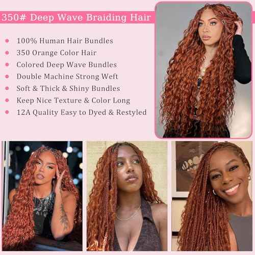 Human Braiding Hair for Boho Braids 24inch Deep Wave Bulk Human Hair for Braiding Knotless 12A 100% Unprocessed Brazilian Virgin Hair Extensions Bulk Bohemian 350#