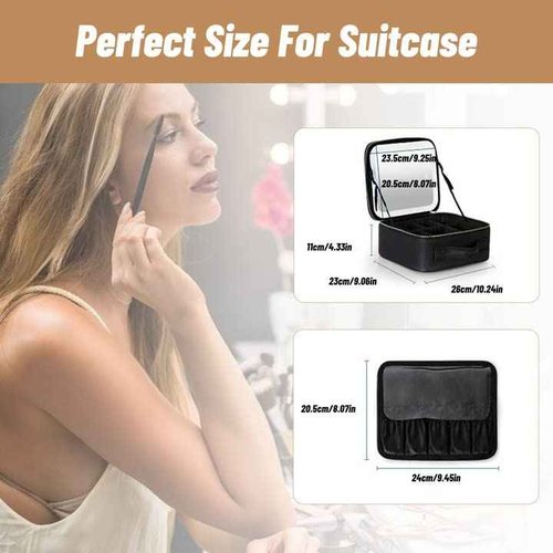 mumisuto Makeup Bag with Light Up Mirror Travel Makeup Case with Adjustable Dividers Cosmetic Bags Brush Organizer with 3 Adjustable Brightness Portable Artist Organizer Bag with Makeup Brush Storage