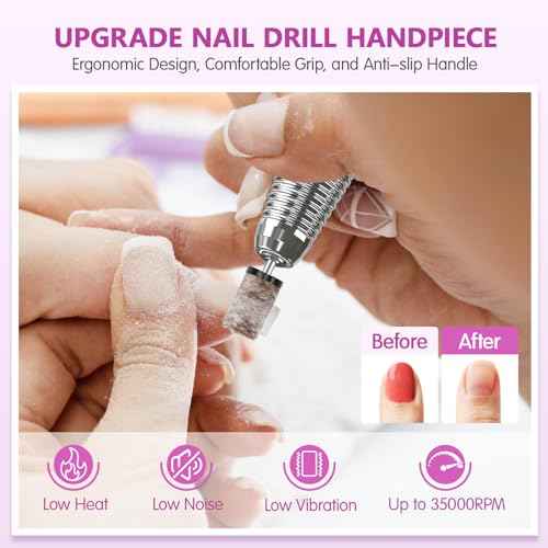 Subay Electric Nail File - 35,000RPM Professional Efile Machine for Acrylic Gel Polish Removal, Nail Drills Manicure Pedicure Kit with 100 Sanding Bands