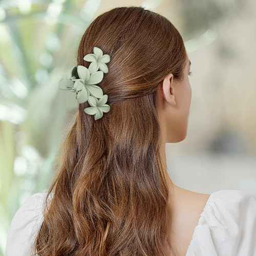 Large Flower Hair Clips for Women, Flower Hair Claw Clips for Thick Hair, Nonslip Hawaiian Hair clips, Cute Jaw Clips, Hair Accessories (yellow, pink, green, black, dark brown)