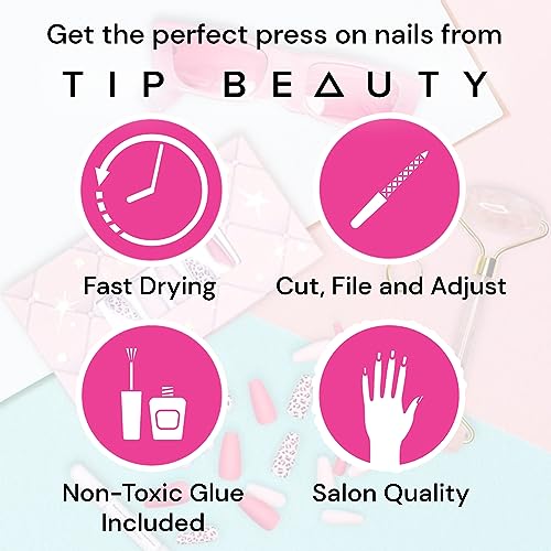 Tip Beauty Fake Nails Collections | 28 Faux Nails & Specialized Nail Glue | Quick Drying Professional Salon Quality Glue On Fake Nail Kit | Faux Nails for Women, (Coffin, Cash Money)