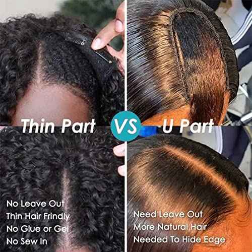 Curly V Part Wig Human Hair Brazilian Virgin Human Hair Wigs for Black Women Upgrade U Part Wigs Glueless Full Head Clip In Half Wig No Leave Out 180% Density Natural Black 20 Inch