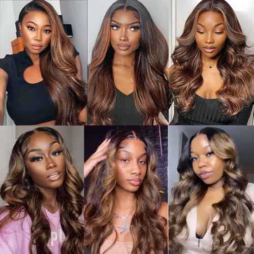 Highlight Human Hair Bundles Light Brown Body Wave Bundle 18 20 22 Inch Color 30 Human Hair Unprocessed Virgin Hair 3 Bundles