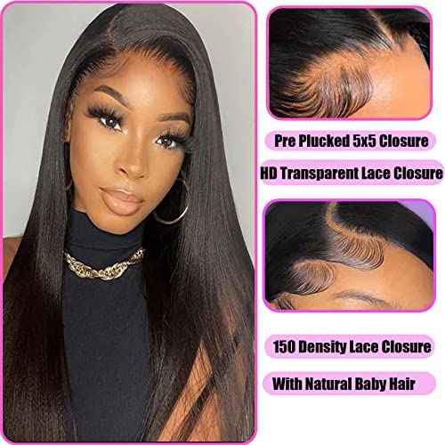 5x5 Closure Straight Human Hair 5x5 Hd Transparent Lace Closure 12A Virgin Human Hair Hd Lace Closure Pre Plucked With Baby Hair Natural Black Color(18inch)