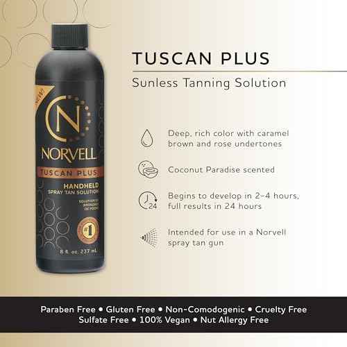 Norvell Tuscan Plus Spray Tan Solution 8 fl oz ? Professional Sunless Tanning Formula with Caramel Brown & Rose Colors, Instant Natural Color, Long Lasting, Streak Free Results
