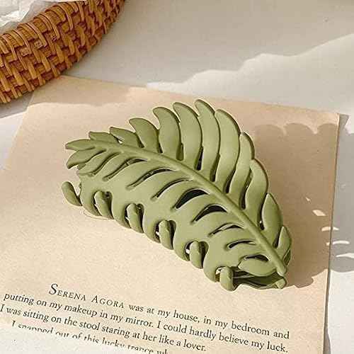 Hair Clip, 1Pc Green Leaf-shaped Hair Clip with Many Teeth, Big Claw Clips, 3.5 Inch, Non slip Leaves Hair Catch Barrette Jaw Clamp Hairpins for Women Girls, Hair Accessories