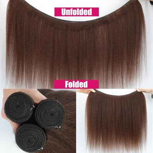 16 18 20 Inch Chocolate Brown Kinky Straight Bundles Human Hair 12A Grade 100% Unprocessed Brazilian Virgin Human Hair Weave Yaki Straight Bundles Brown