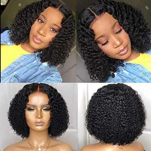 Curly Human Hair Wigs Brazilian Virgin Hair 150% Density Glueless Lace Front 4x4 Closure Wig for Women Natural Color 16 inch