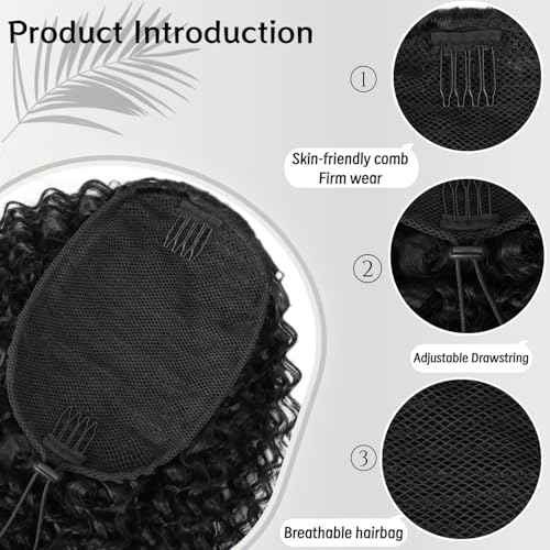 Drawstring Ponytail Extension for Women 28inch Afro Kinky Curly Ponytail Extension Synthetic Long Pony Tails Hair Extensions Hair Pieces for Daily Use£¨Black,28inch£©