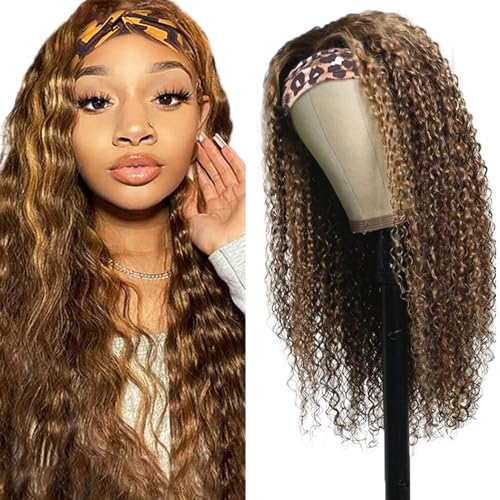 32 Inch P427 Blonde Headband Wig Human Hair 150% Density Grade 8A Unprocessed Brazilian Virgin Hairs Machine Made Highlight Brown Water Wave Headband Wig Human Hair None Lace Front Wig