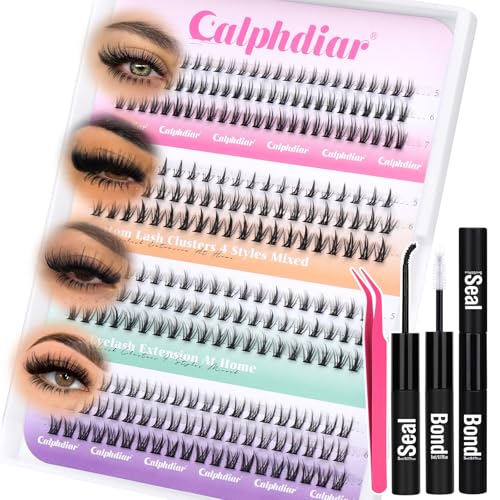 calphdiar Bottom Lash Clusters Kit DIY Eyelash Extensions 4 Styles Bottom Lashes Extension Kit Wispy Lower Eyelash Clusters Kit 5-7mm Natural Individual Lashes 225Pcs for Bottom Lash Extension