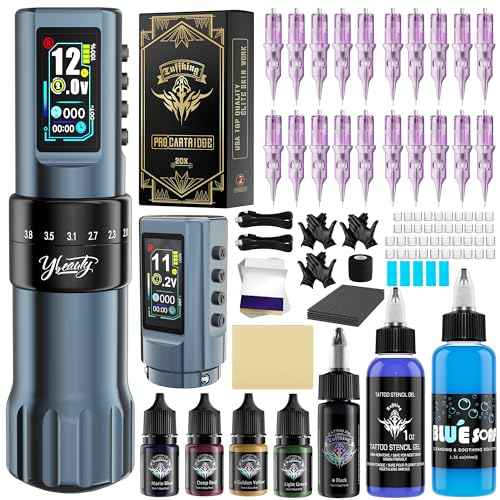 Tattoo Gun Kit for Professionals, Wireless Tattoo Pen Machine Set with 7 Strokes Length, 2Pcs 1,600 mAh Batteries, 20Pcs Cartridge Needles for Artists Tattoos Supply (black-kit)