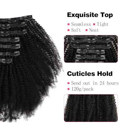 Sassina Curly Clip in Remy Human Hair Extensions PU Seamless Virgin Brazilian Afro Real Human Hair Extensions Clip in Natural Black 20 Inch Double Weft Clip on Hair Extensions 7PCS 120G