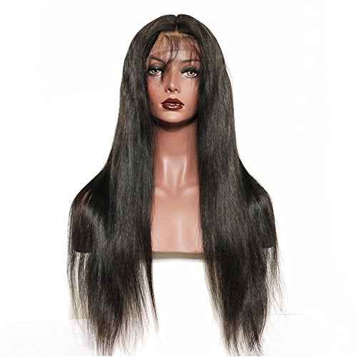 Dreambeauty 250% Density Lace Front Human Hair Wigs Silk Straight Brazilian Virgin Remy Human Hair Wigs Glueless Lace Front Wig for Women Natural Black Color (18 inch)
