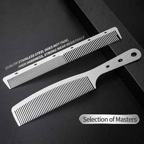 2 Pcs Metal Comb, Stainless Steel Fine Tooth Comb, Unbreakable Teeth Design, Anti Static comb, Heat Resistant, Professional Barber Comb Set, hair combs for men, Wood Grain Design