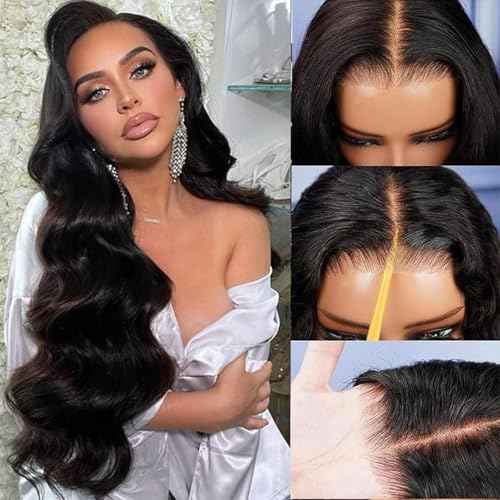 5x5 HD Lace Closure Wigs Human Hair Pre Plucked with Baby Hair Pre Cut Lace Glueless Wig Wear and Go 3 Seconds Body Wave Lace Closure Wig with Natural Hairline 200% Density (Natural color, 26 Inch)
