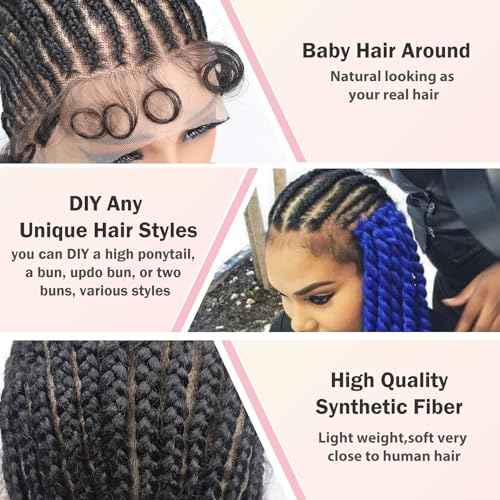 DIY Cornrow Box Short Braided Wigs for Black Women On-Trend Knotless Hand Tied HD Full Lace Boho Braid Wig with Baby Hair Premium Synthetic African American 9¡¯¡¯ Seamless Blending Unique Look