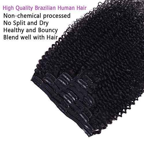 Curly Clip In Extension Human Hair 3C 4A Kinky Curly Clip Ins Full Head for Black Women Brazilian Remy Human Hair Natural Color 8Pcs with18clips 120g/Set (28 inch, curly wave)
