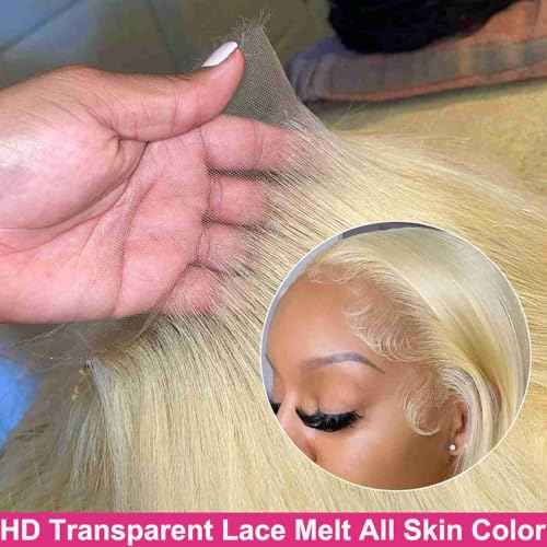 Sebast 26 Inch 613 Lace Front Wig Human Hair 13x6 Blonde Straight Transparent Lace Front Wigs Human Hair Pre Plucked 613 HD Lace Frontal Wig 13x6 200 Density Blonde Wigs Human Hair for Women