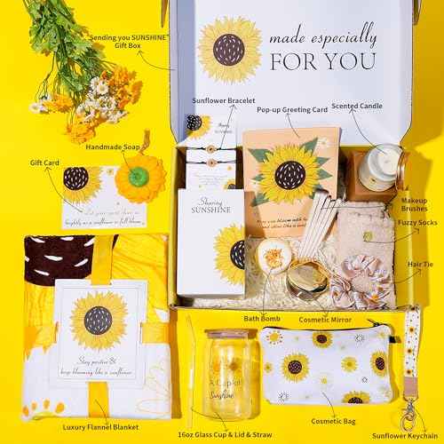 Get Well Gifts for Women: 21pcs Sunflower Gift Baskets Retirement Care Package After Surgery Recovery Gifts- Sending You Sunshine Box for Mom Wife Friends Sis Grandparents