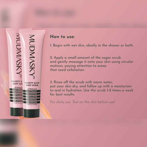 Mudmasky Velvety Glow Body Scrub 6.0 OZ. XXL-size - AS SEEN IN YOUR IPSY GLAM BAG - Exfoliating Bamboo Scrub. Made in France. No harsh chemicals. For Soft, Radiant Skin.