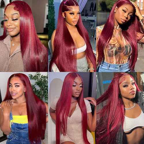 30 Inch 99J Burgundy Wig Human Hair 13x6 Lace Front Wigs Human Hair Straight HD Lace Front Wigs Human Hair Pre Plucked Red Wine Glueless Frontal Wigs Human Hair for Women