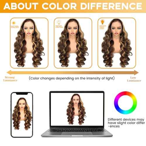 Honey Blonde Lace Front Wig Human Hair 13x4 HD Body Wave Highlight Lace Frontal Wigs Human Hair Pre Plucked With Baby Hair 180% Density Body Wave 4/27 Glueless Human Hair Wigs For Women 26inch