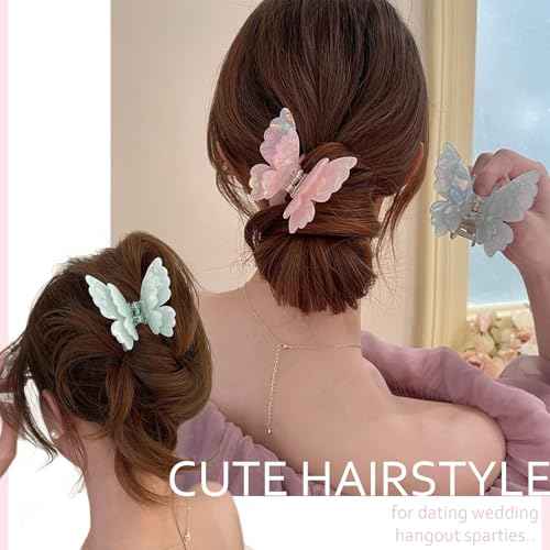 Butterfly Hair Clips 2.6 inch Medium Cute Hair Claw Clips for Women Girls Styling - 3 Pack (Blue + Yellow + Pink)