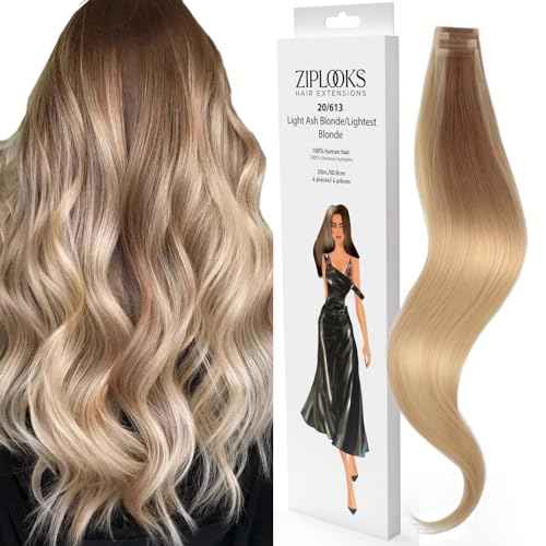 ZIPLOOKS | Ombr?age Hair Extensions | Human Hair Extensions | Ombre Light Ash Blonde to Lightest Blonde Balayage Highlights with ZTool Application, Damage-Free Hair & Scalp, 20 Inch, #20/613 4 Pcs 20g