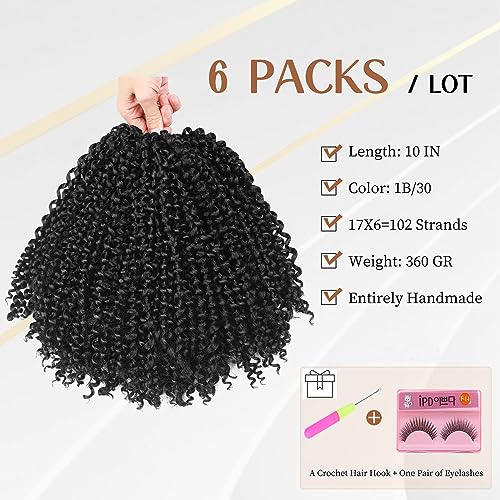 WIGER Kinky Curly Crochet Hair Marlybob Braiding Hair Black Jerry Curly Passion Twist Hair Curly Crochet Braids Medium Length Synthetic Kinky Twist Hair Extensions (6 Packs,10 Inches)