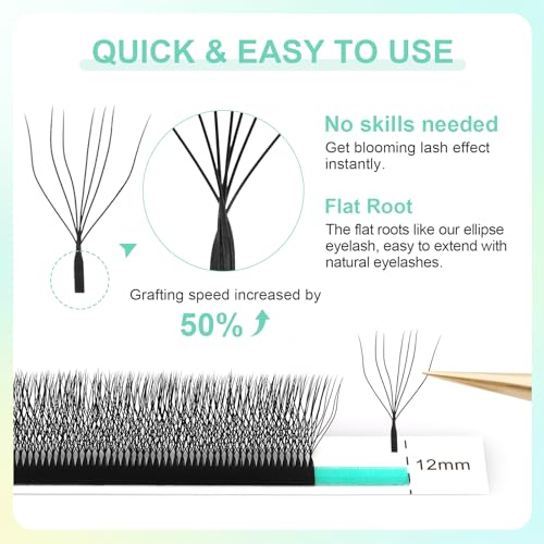 NAGARAKU W Shape Eyelash Extension 7D Cluster Premade Fans Eye Lashes Faux Mink Matte Black Easy Fanning False Eyelashes (0.07mm D curl 8-15mm Mix)
