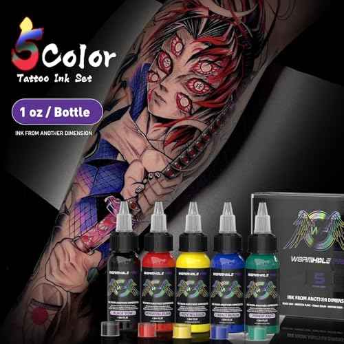 Tattoo Ink Set, Premium Long Lasting Vivid Color Vegan Tattoo Ink Pigment Kit Supplies Ink (5 Colors 1 fl oz)