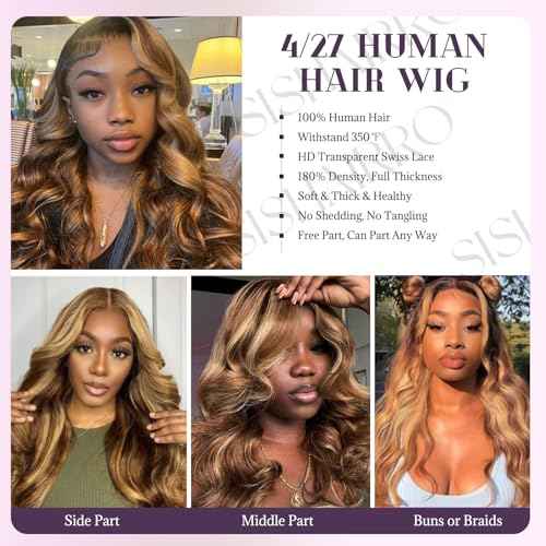 26 Inch 13x6 Body Wave Lace Front Wigs Human Hair 180 Density Pre Plucked HD Transparent Honey Blonde Lace Frontal Glueless Wigs with Baby Hair for Women