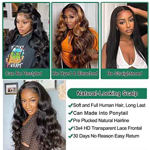 Douyin Body Wave Lace Front Wigs Human Hair Pre Plucked 28 Inch 180% Density 13x4 HD Lace Front Wigs For Women Glueless Transparent Human Hair Wig Natural Black Color