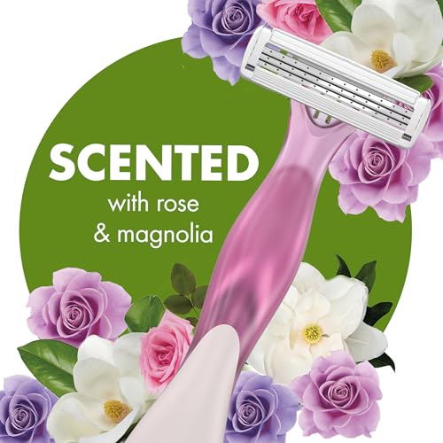 BIC Soleil Escape Scented Women's Disposable Razors, 3 Blades, Comfortable Shave, Rose and Magnolia Scented Handle Shaving Razors for Women, 8 Count
