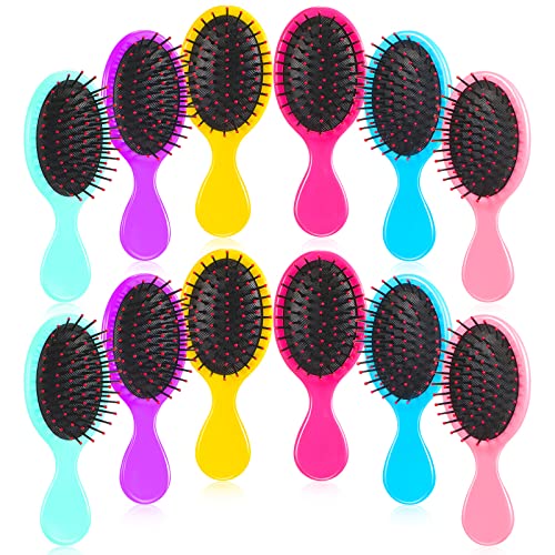 Honeydak 12 Pcs Mini Hair Brush Bulk for Women Girls Toddler Travel Detangling Brush Soft Bristles Travel Detangler for Most Hair Types(Cute Colors)