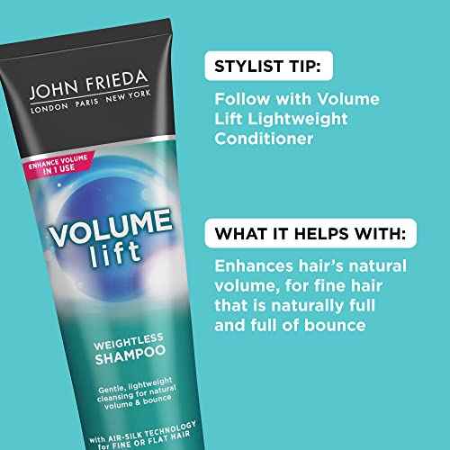 John Frieda Volume Lift Weightless Shampoo, Volumizing Shampoo with Air-Silk Technology for Fine or Flat Hair, Adds Natural Fullness, Safe for Color-Treated Hair, 8.45 Oz, Pack of 2