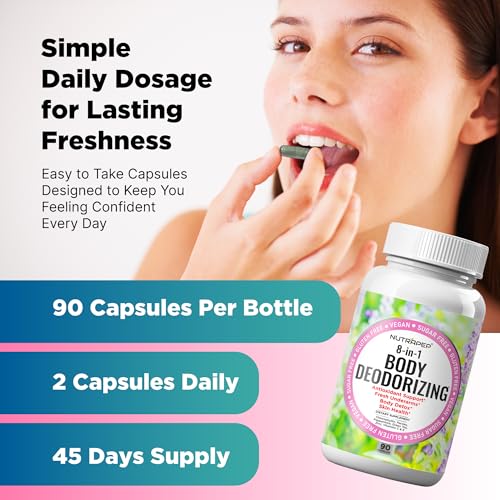 Body Deodorizing Supplement - Odor Eliminator & Internal Deodorant Pills for Fresh Breath Skin Health & Detox - Full Body Deodorizer Capsules with Chlorophyll Complex Vitamins for Women Men